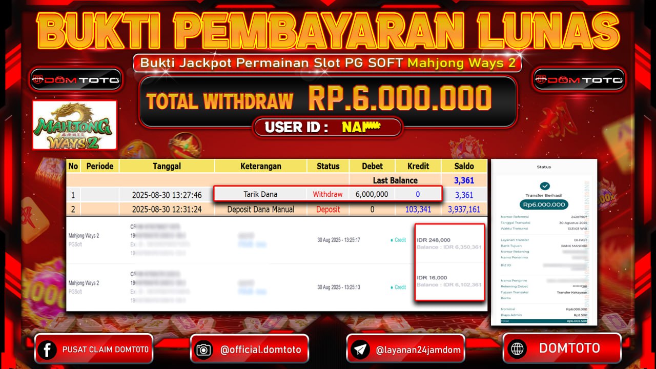 JACKPOT SLOT  Mahjong Ways 2 PGSoft 30 AGUSTUS  2025